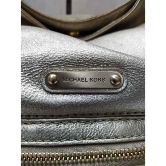 Michael Kors Fulton Metalic Gold Pebbled Leather Buckle Pocket Hobo Shoulder Bag - Picture 3 of 16